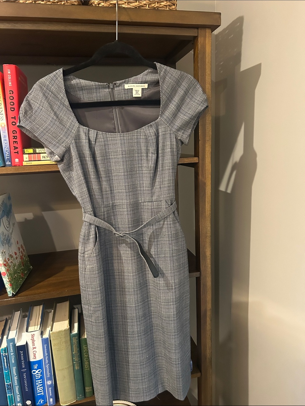 Banana Republic Gray Plaid Midi Sheath Dress
